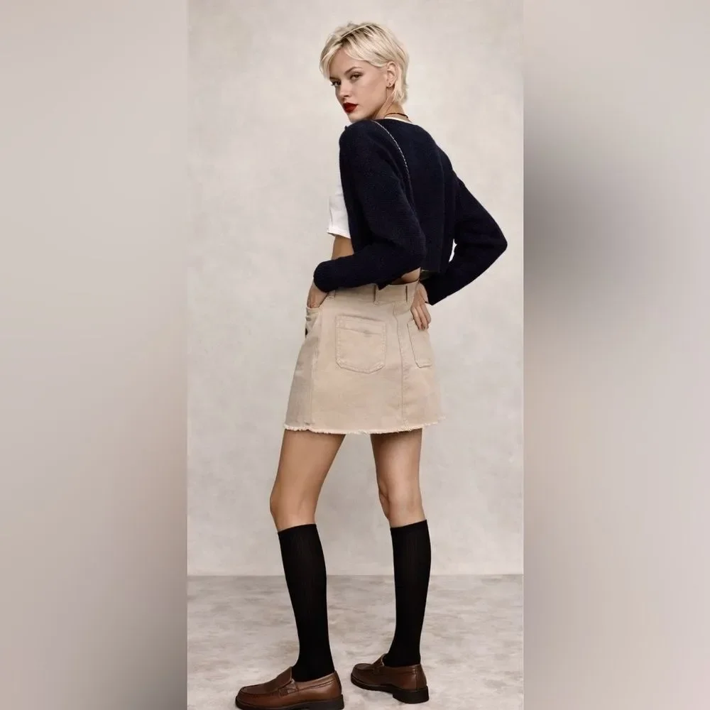 Miu Miu Denim Logo Embroidered Mini Skirt